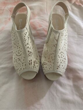 Limelight Cream Crochet Peep-Toe Slingback Heels